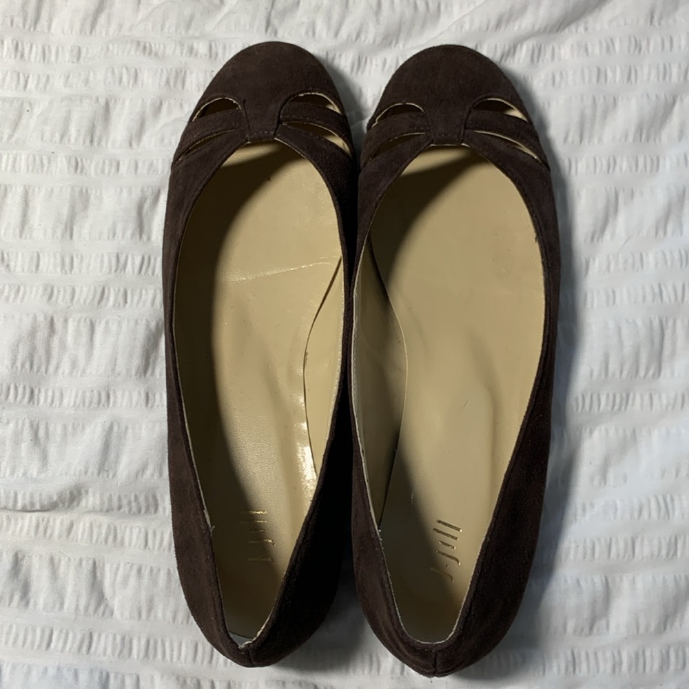 J JILL Dark Brown Suede Cutout Rounded Toe Flats - Picture 1 of 10